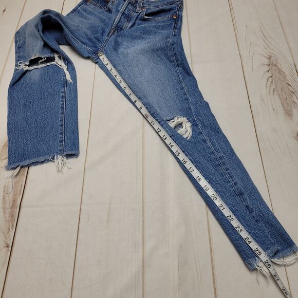 Levis premium wedgie straight jeans button fly raw hem distressed rigid - Picture 5 of 13